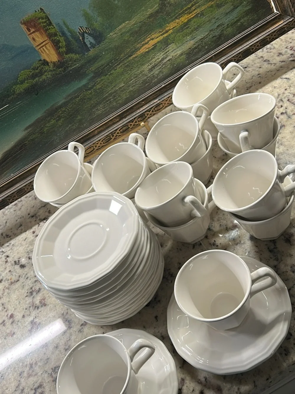 Vintage Ironstone Set of 16 Cups &Saucers Creamy White